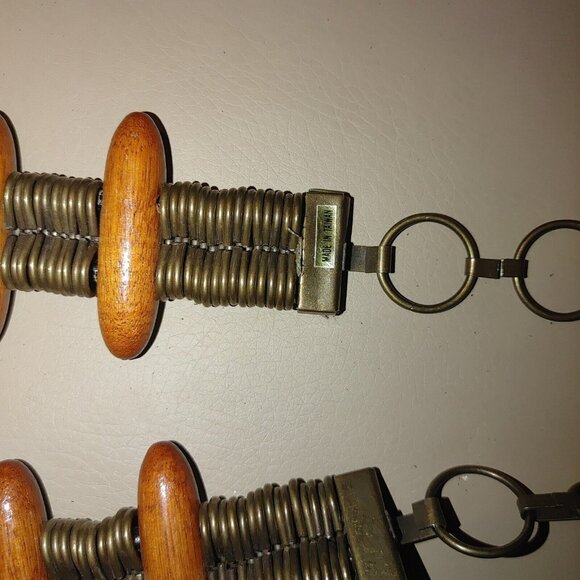 Metal Belt Vintage Boho Rustic Wood Brass Round Decorative Centerpiece Adjust - Picture 6 of 13